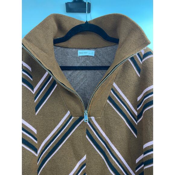 Nine West Womens Chevron Half Zip Sweater Brown Pink XL Striped Knit Pullover - Picture 3 of 9